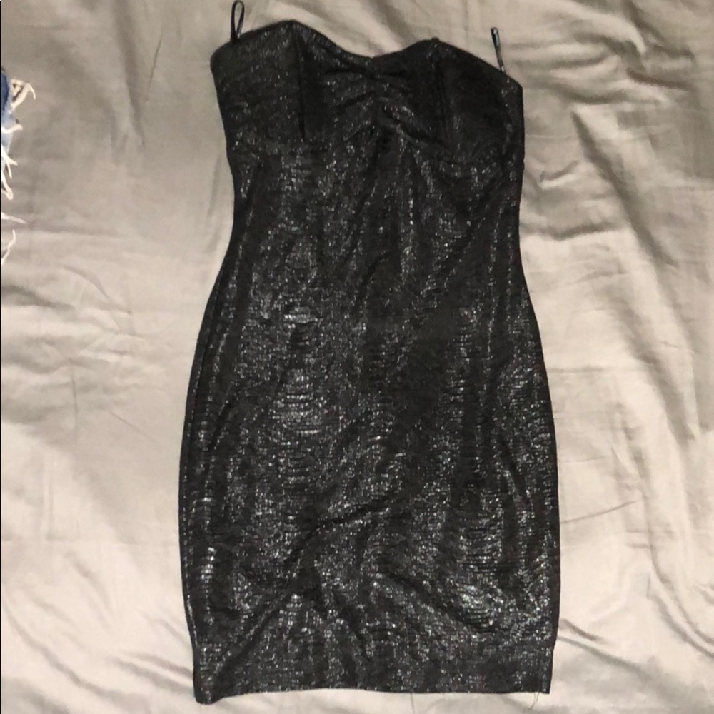 Little black metallic shimmer strapless dress